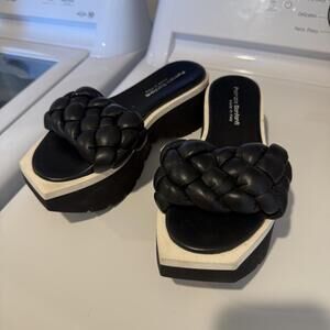 Patrizia Bonfanti Leather Black Braided Platform Sandals Sz 8 Made in Italy